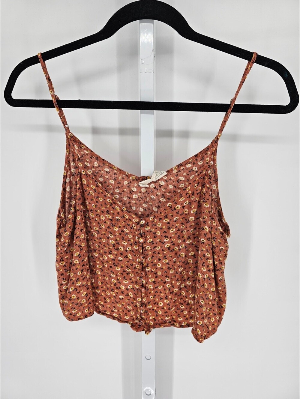 Sky and Sparrow Women's Orange Sleeveless Floral Strapless Rayon Crop Top Size L